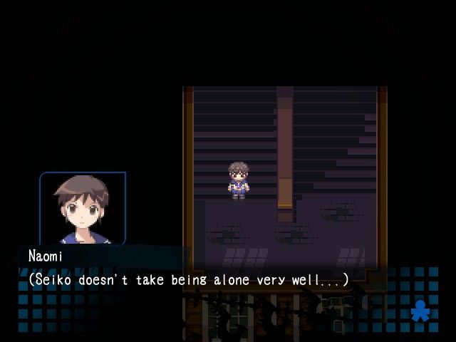 Corpse Party (Windows) screenshot: Can't blame her, this is not a good place to be alone in