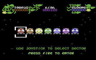Wheelies (Commodore 64) screenshot: Sector Selection.