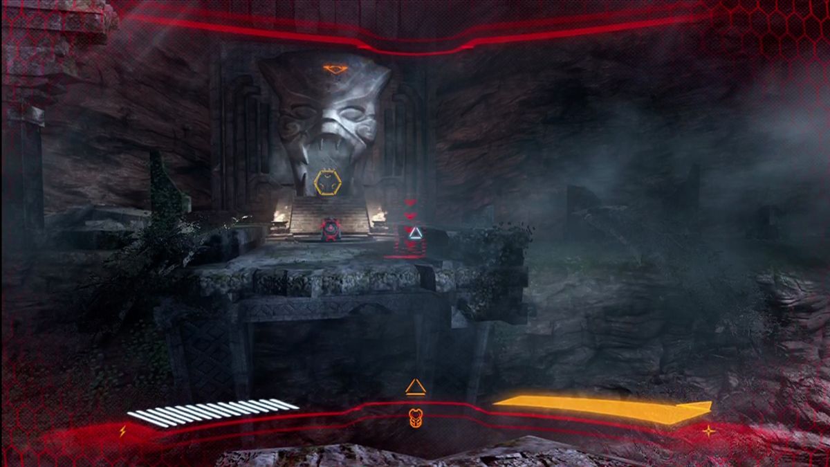 Aliens vs Predator (Xbox 360) screenshot: Icons signify where you can leap as a Predator.