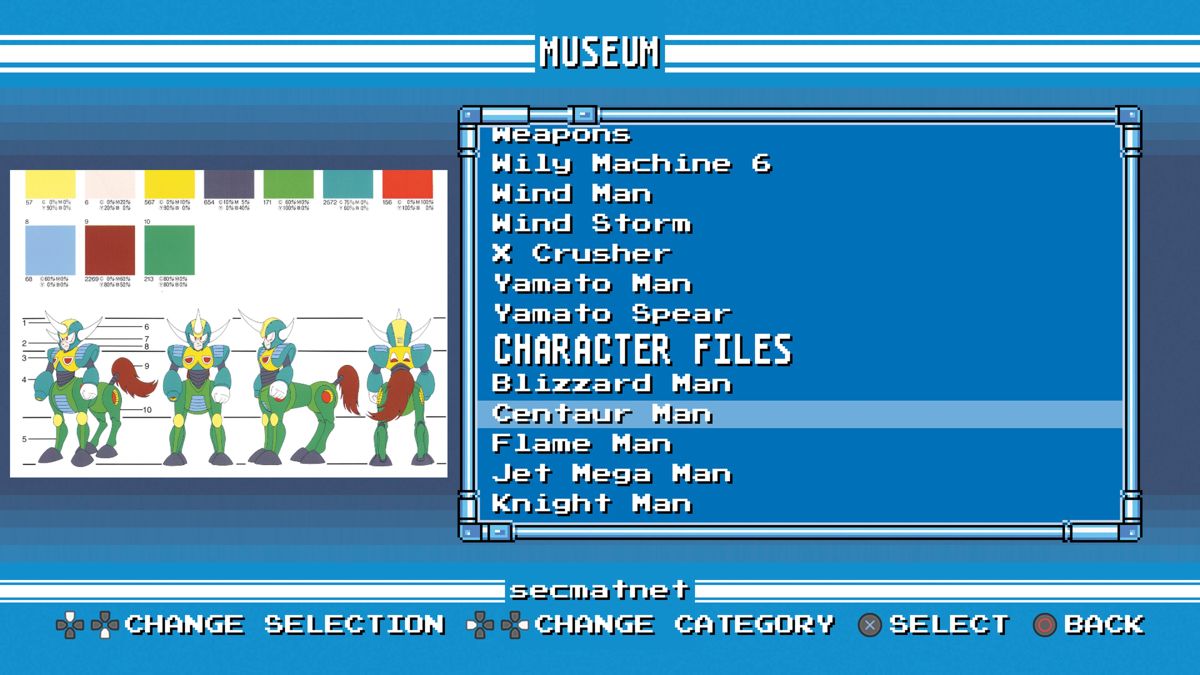 Mega Man: Legacy Collection (PlayStation 4) screenshot: <b>Legacy Collection</b>: Mega Man 6 character files, Centaur Man