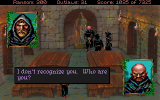 Conquests of the Longbow: The Legend of Robin Hood (DOS) screenshot: Better fast talk your way out of this...