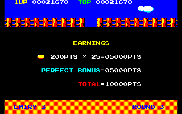 Popins (Sharp X1) screenshot: Bonus round earnings, you get an extra 5000 points if you find all the 25 coins in the bonus stage