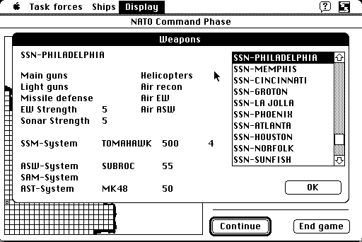 North Atlantic '86 (Macintosh) screenshot: Adjusting NATO task force