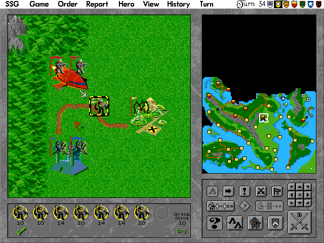 Warlords II Scenario Builder (DOS) screenshot: One exemplary new scenario: The Space Invasion with its newly designed cities...
