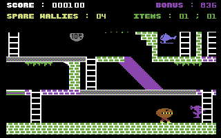 Trollie Wallie (Commodore 64) screenshot: Avoid the baddy.
