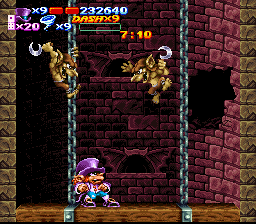 Nightmare Busters (SNES) screenshot: The castle tower is one of the many places the korrigans congregate.