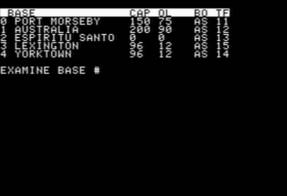 Carrier Force (Apple II) screenshot: Nearby Resupply Bases