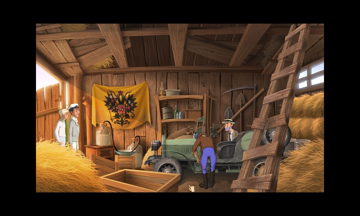 Zolotoj Teljonok (Windows) screenshot: Hiding a car in the barn of monarchist
