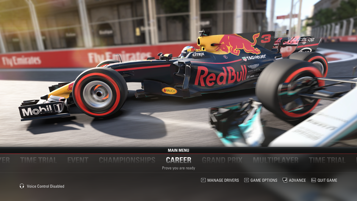 F1 2017 (Macintosh) screenshot: Menu screen.