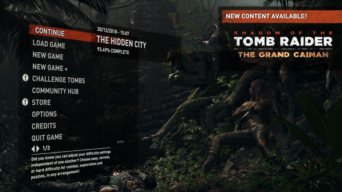 Shadow of the Tomb Raider (Windows) screenshot: Main menu