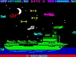 Destructo (ZX Spectrum) screenshot: Sucker darts delivered by a helicopter are unstoppable