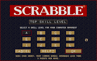 Scrabble (Atari ST) screenshot: Choosing opponents skill level