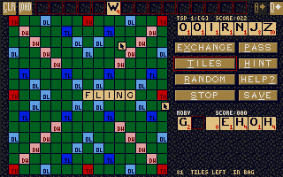 Scrabble (Atari ST) screenshot: In-game menus and board