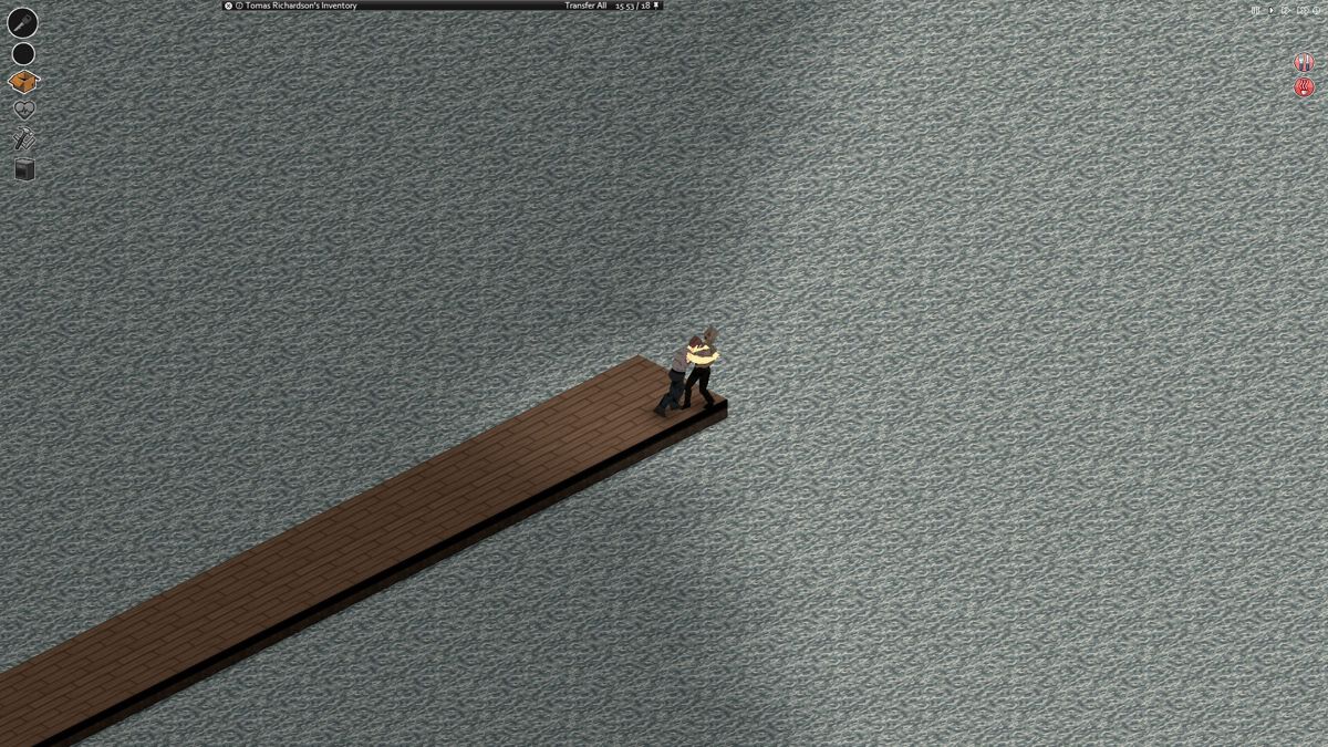 Project Zomboid (Windows) screenshot: I tried to push the zombie into the water but that didn't work