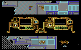 Mean City (Commodore 64) screenshot: Searching inside the city.