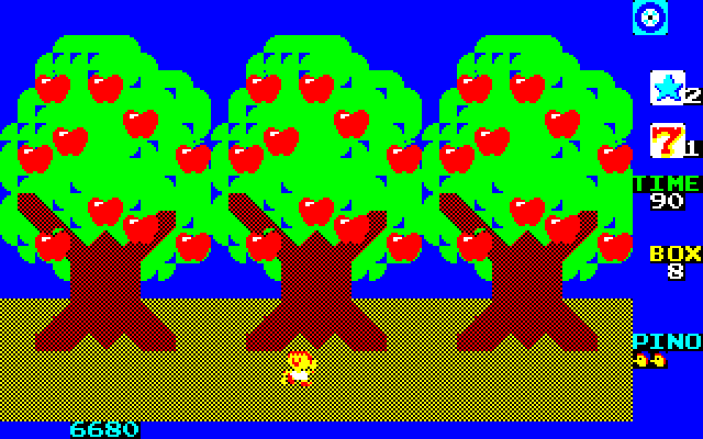 Toy Pop (Sharp X1) screenshot: Bonus stage, get as many apples as you can