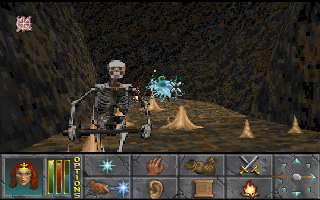 The Elder Scrolls: Daggerfall (Demo Version) (DOS) screenshot: The Skeletal Warrior resembles its <i>Arena</i> counterpart, armed with a sword and without a shield.