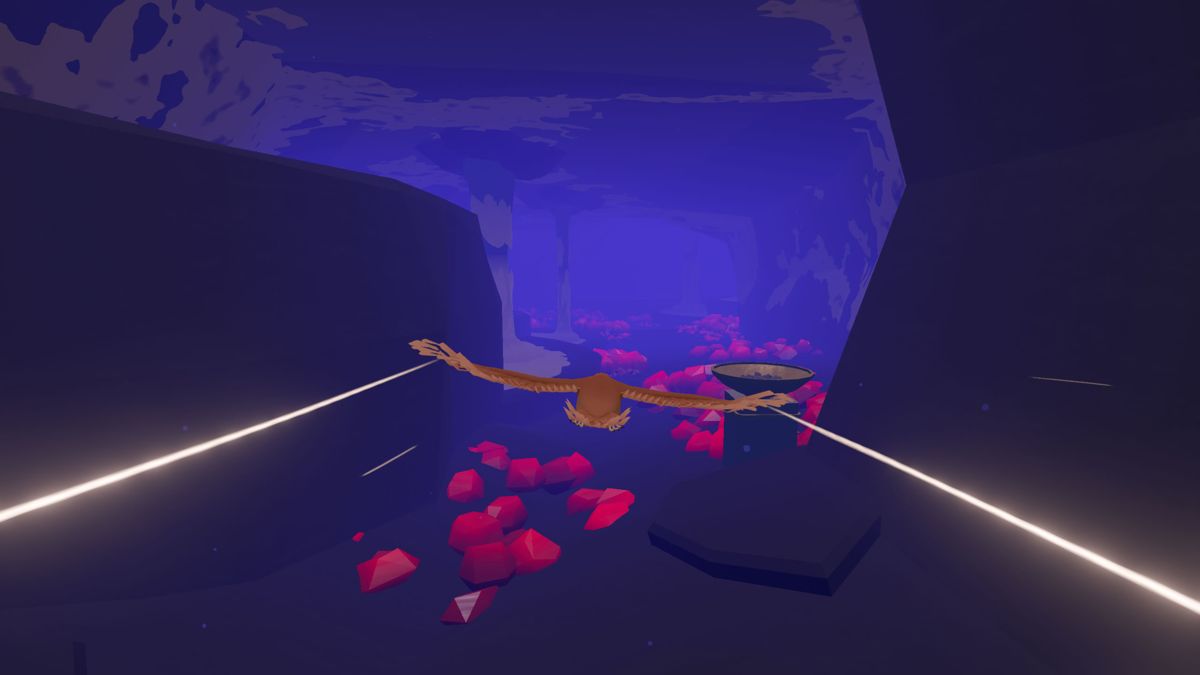 Feather (Windows) screenshot: Flying through a cave.