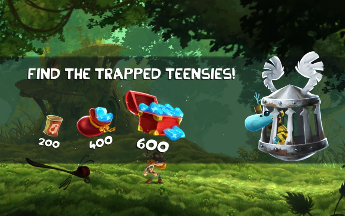 Rayman Adventures (Android) screenshot: Possible rewards based on the completion points