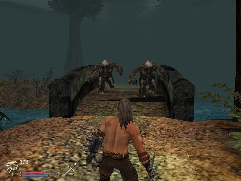 Archangel (Windows) screenshot: .. and before he knows it, finds himself hacking up ugly creatures.