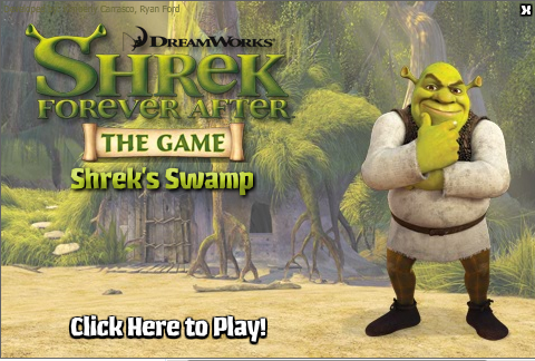 Donkey's Christmas Shrektacular (Windows) screenshot: The title screen for Shrek's Swamp.