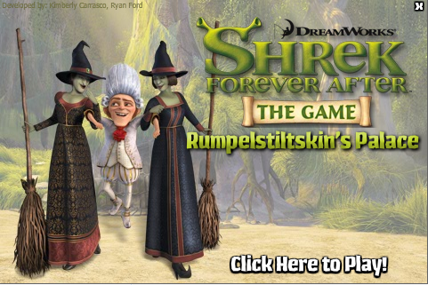 Donkey's Christmas Shrektacular (Windows) screenshot: The title screen for Rumplestilskin's Palace.