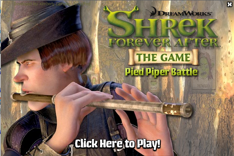 Donkey's Christmas Shrektacular (Windows) screenshot: The title screen for the Pied Piper Battle.
