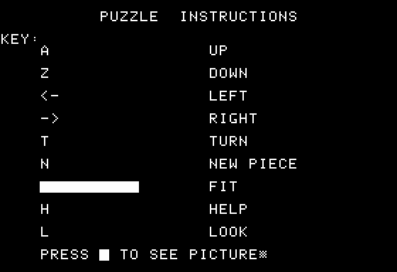 Little People's Puzzles: Things That Go (Apple II) screenshot: Game Commands