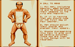 Conquest of Japan (Atari ST) screenshot: Call to arms: choose reaction