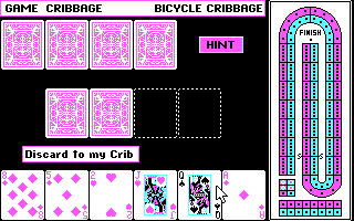 Bicycle Limited Edition (DOS) screenshot: Bicycle Cribbage: Discarding to my Crib (CGA)