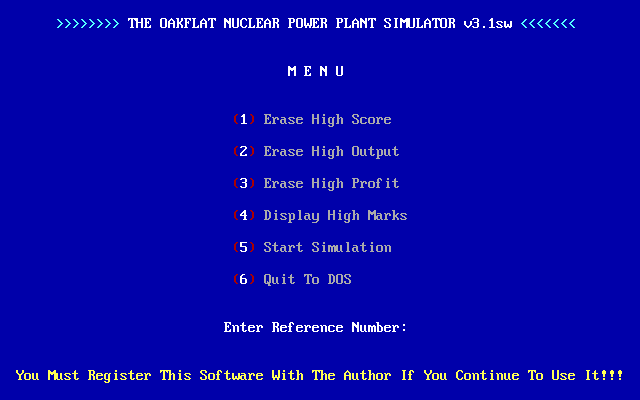 Screenshot of The Oakflat Nuclear Power Plant Simulator (DOS, 1988 ...
