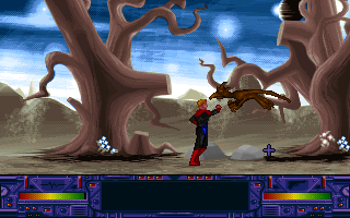 Flash Gordon: Il Rapimento di Dale (DOS) screenshot: Melee fight against a flying creature
