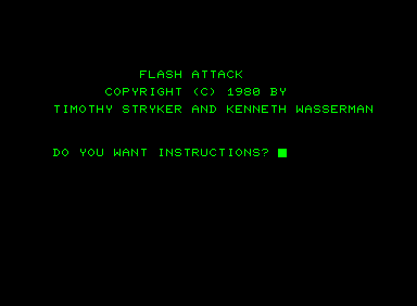 Flash Attack (Commodore PET/CBM) screenshot: Title screen.