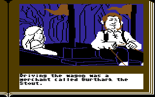 ZorkQuest: Assault on Egreth Castle (Commodore 64) screenshot: Gurthark drives the wagon.