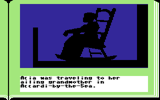 ZorkQuest: Assault on Egreth Castle (Commodore 64) screenshot: Acia's back story for coming on the trip.