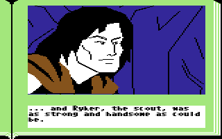 ZorkQuest: Assault on Egreth Castle (Commodore 64) screenshot: Ryker - on strike from Star Trek the Next Generation over a salary dispute apparently - what? Not the same guy? Opps, sorry.