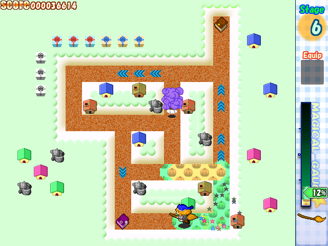 Magical Broom (Windows) screenshot: Some levels require the player to paint the floor more than once; the second pass is a different pattern.