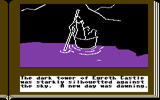 ZorkQuest: Assault on Egreth Castle (Commodore 64) screenshot: I hope they packed lots of swords and guns.