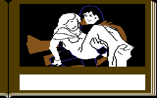 ZorkQuest: Assault on Egreth Castle (Commodore 64) screenshot: Ryker catches Acia.