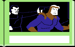 Lane Mastodon vs. the Blubbermen (Commodore 64) screenshot: Lane suddenly realized that he should have spend the extra $19.95 to get the laser proof hoodie on his hero suit.