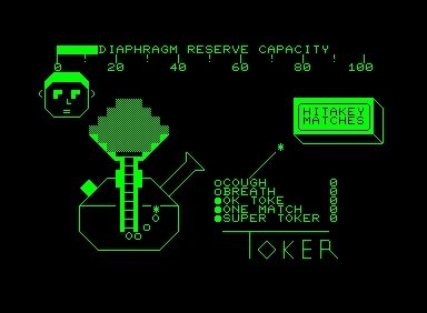 Toker (Commodore PET/CBM) screenshot: Match is moving towards the bong