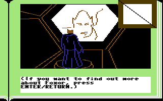 Gamma Force in Pit of a Thousand Screams (Commodore 64) screenshot: The story will branch if you press enter.