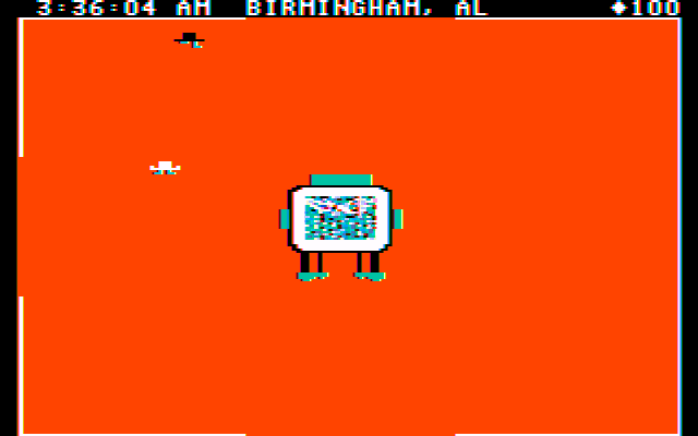 Agent USA (PC Booter) screenshot: It's the evil Fuzz Bomb! (CGA with Composite monitor)
