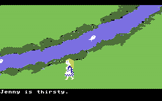 Jenny of the Prairie (Commodore 64) screenshot: Water and a potential food source swimming in it