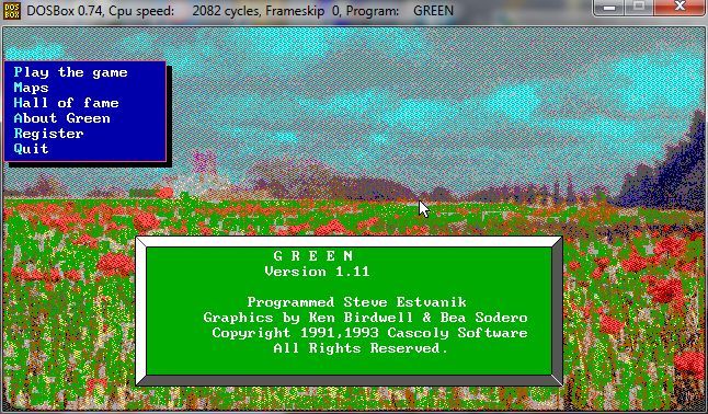 Green (DOS) screenshot: Title screen Version 1.11(1993)