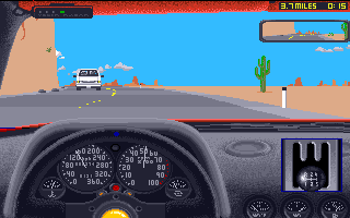 The Duel: Test Drive II (Amiga) screenshot: 3.7 miles to go.