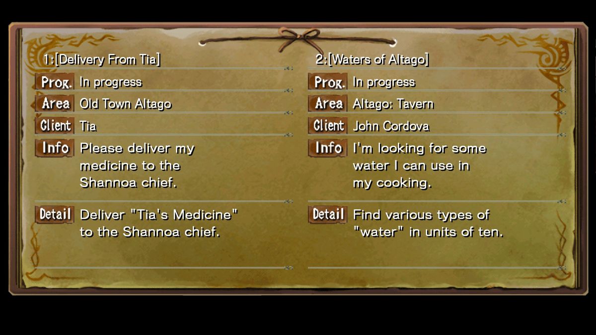 Ys Seven (Windows) screenshot: Quest log