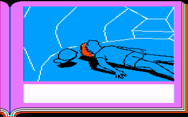 Lane Mastodon vs. the Blubbermen (PC Booter) screenshot: Lambert has been captured by the Blubbermen. (CGA with composite monitor)