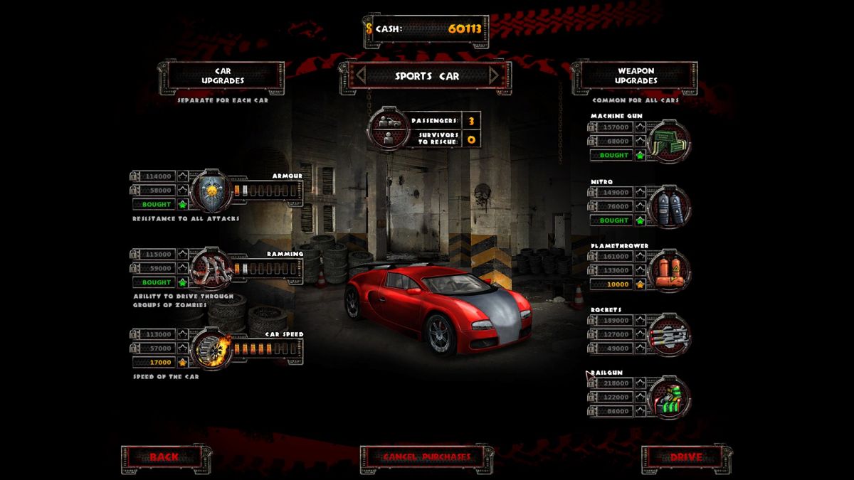 Zombie Driver HD (Windows) screenshot: Upgrading my car
