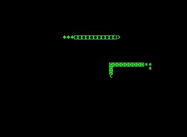 Snakes (Commodore PET/CBM) screenshot: Two snakes moving across the screen.